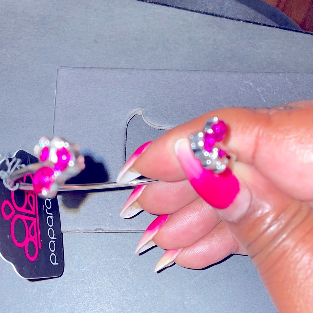 Silver bracelet pink accent